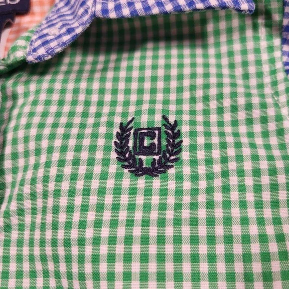 Chaps*Boy 3 Months*Button Up Shirt*Color Block*Gingham*Easter*Green*Blue - Picture 4 of 7